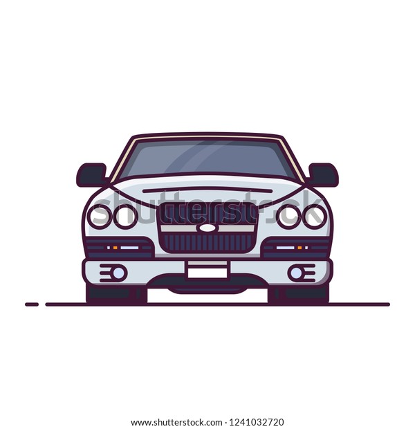 Front view of expensive,
luxury car. Line style vector illustration. limousine or rich
vehicle banner. Premium car from front. Vintage auto pixel perfect
banner.