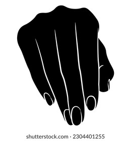 Vorderansicht einer weiblichen Hand. Schwarz-Weiß-Silhouette.