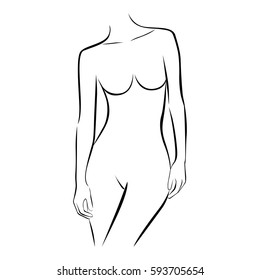 front view female stylized half body contour vector illustration