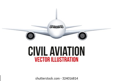 Front view of fictional Civil Aircraft. Airplane and flying machine. Vector Illustration isolated on background.