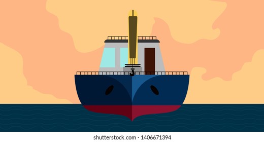 Front view of a fishing boat in a landscape - Vector