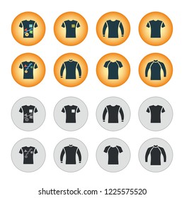 Front view flat style sweater, sweatshirt, t-shirt icon set, vector isolated illustration