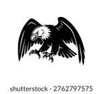 Front View Flying Eagle with Spread Wings Vector - Black White Bald Eagle Logo