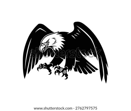 Front View Flying Eagle with Spread Wings Vector - Black White Bald Eagle Logo