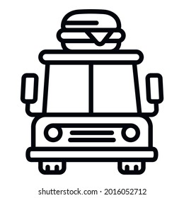 Front View Food Truck Icon. Outline Front View Food Truck Vector Icon For Web Design Isolated On White Background