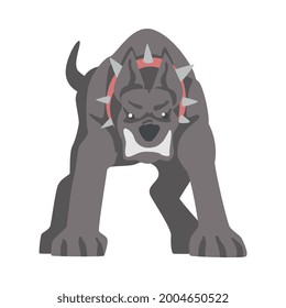Front View of Furious Aggressive Pedigree Dog Baring its Teeth Vector Illustration