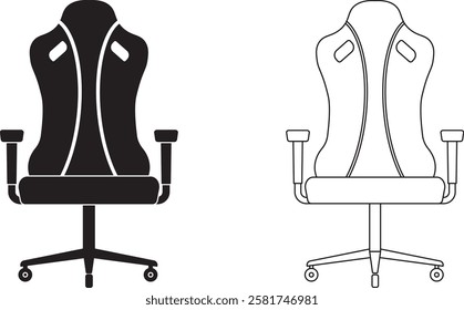 front view gaming chair icon set