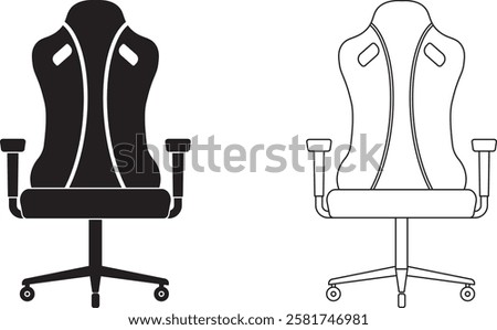 front view gaming chair icon set