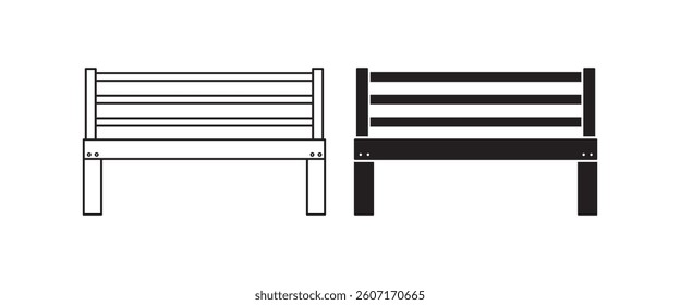 front view garden bench icon set