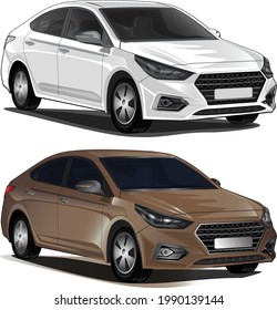 Front View Generic Vector Car in Black and White, and Colour. Isolated in White Background. Mock-up for car branding and advertising