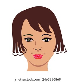 Front view girl face, isolated on white background. Vector illustration.