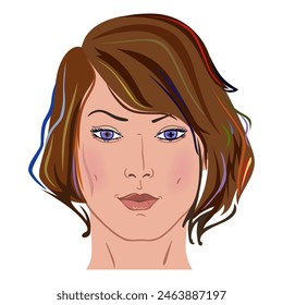 Front view girl face, isolated on white background. Vector illustration.