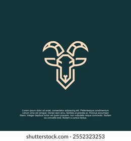 Front view goat head logo template for meat and barn products, vector illustration black and white. Goat profile outline for dairy, meat, farm products logo design