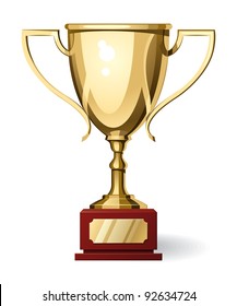 Front View of Gold Sport Cup on White Background. Vector Illustration
