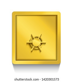 Front view of golden locker isolated in white background in vector illustration
