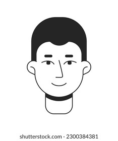 Front view good guy monochrome flat linear character head. Friendly looking short haired man. Editable outline hand drawn human face icon. 2D cartoon spot vector avatar illustration for animation