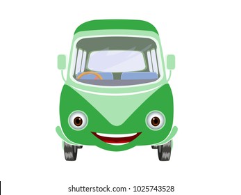 Front View of Green Van - Cartoon Vector Image