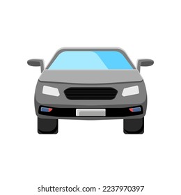 Front view of grey car vector illustration. Grey modern car isolated on white background. Transport, transportation, traveling concept
