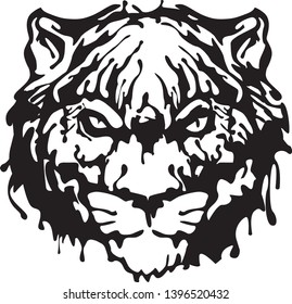Front view head of tiger. The emblem made of ink stains. Vector.
