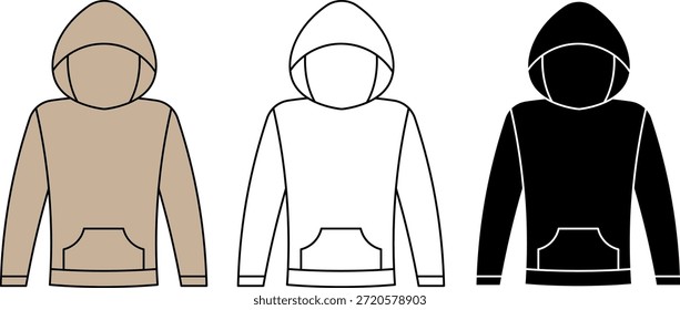 Conjunto de iconos de sudadera con capucha de vista frontal