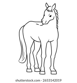 Ilustração do vetor da arte da linha do cavalo da vista frontal
