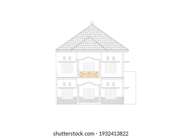 Front view of a house with autocad, vector
