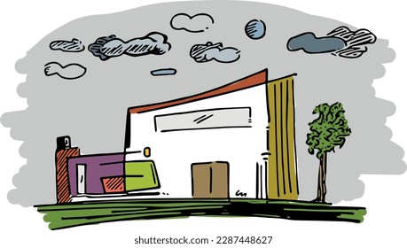 arte conceptual de la casa de frente con colores agradables