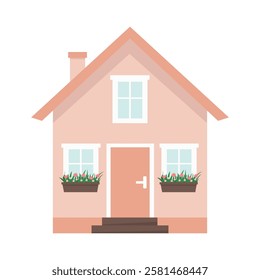 Front view of the house. House icon in flat style. Vector illustration on isolated background.
