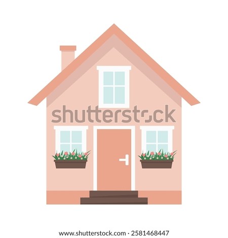 Front view of the house. House icon in flat style. Vector illustration on isolated background.