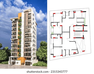 La vista frontal de la casa, es una casa de 10 plazas, tiene la 1ª planta, incluyendo la 1ª planta, está rodeada de árboles y jardines.