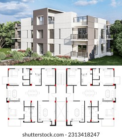 La vista frontal de la casa, es una casa de dos alcobas, cuenta con dos pisos 1, uno de ellos en planta 1 y está rodeado de árboles y jardines. 
