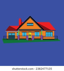 Front view house vector illustration with fence 