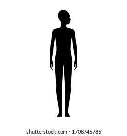 Front view human body silhouette of a teenager with a head turned to side