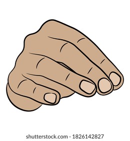 Vista frontal de la mano humana. Estilo de caricatura.