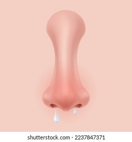 Front view Human Nose on the face realistic Illustration for medicine, Isolated on background Design Vector. Body part for biology. symptoms of allergy and cold congestion, sneezing, runny nose.