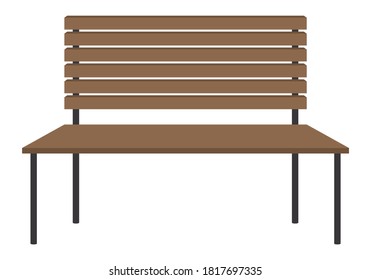 Front view illustration isolated on white background. Flat style wooden bench, urban element, front view illustration