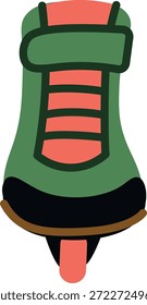 Front view inline skate boot with strap, lace panel, toe guard, and single wheel, bold outline and clean shapes. Symbol of motion, sport, speed, fitness, urban commute. Cartoon vector illustration.