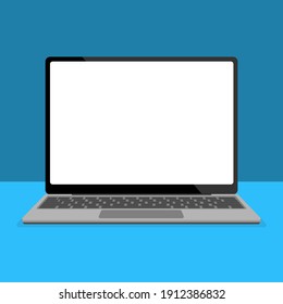 Front View Of Laptop Computer With Copy Space On Screen Against Blue Background Vector Illustration