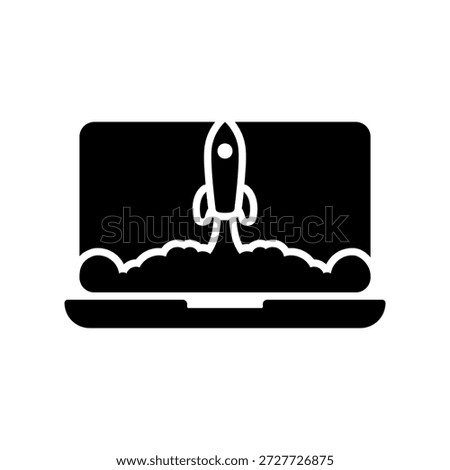 Front View of Laptop Displaying Rocket Takeoff