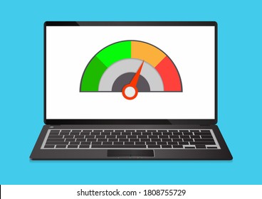 Front View Of Laptop With Internet Speed Test On A Screen. Isolated Vector Illustration.