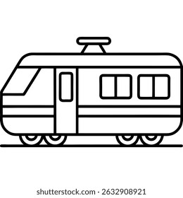 Front View Light Rail Train in Outline Style – Monochrome Vector Design