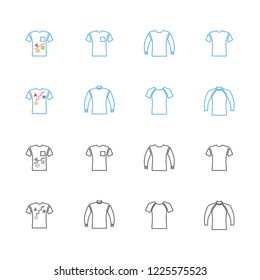 Front view line art style sweater, sweatshirt, t-shirt icon set, vector isolated illustration