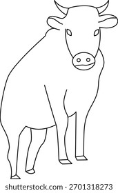 Front view line art vector illustration of a cow standing.