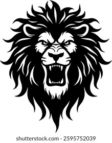 Front view lion face vector. Lion head line art sticker and logo template.