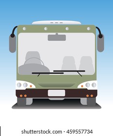 Front view of low floor city bus