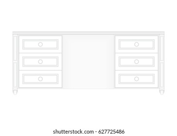Front view of a luxurious white office table in white isolated background