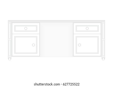 Front view of a luxurious white office table in white isolated background