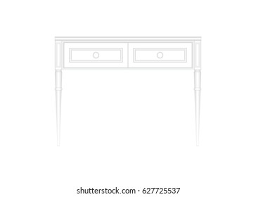 Front view of a luxurious white office table in white isolated background