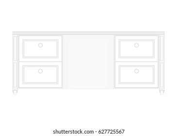 Front view of a luxurious white office table in white isolated background