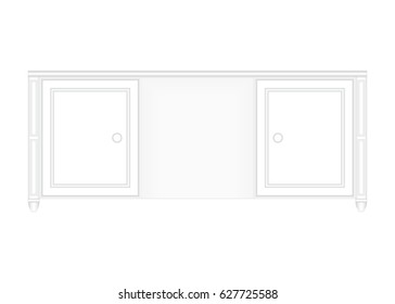 Front view of a luxurious white office table in white isolated background